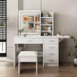 Fashion Vanity Desk with Mirror and Lights Makeup with open shelves and Chair, Vanity Mirror with Lights and Table Set with 3 Color Lighting Brightness Adjustable, 5 Drawers, White Color
