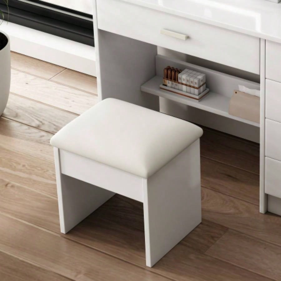 Fashion Vanity Desk with Mirror and Lights Makeup with open shelves and Chair, Vanity Mirror with Lights and Table Set with 3 Color Lighting Brightness Adjustable, 5 Drawers, White Color