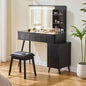 Modern Makeup Vanity Desk with LED Lights Mirror, 4 Drawer Dressing Table Set with Stool, 3 Colors Dimmable Brightness, Space - Saving Bedroom, White