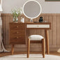 39 Retro Bohemian Style Wooden Makeup Vanity Set with Charging PlugUSB Port and Stool, Dressing Table with 3 Storage Drawers and 1 Rectangular Rattan Drawer, Walnut