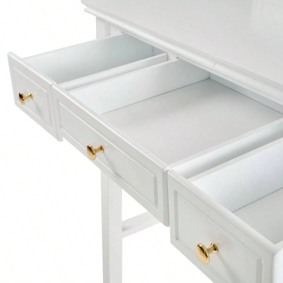 Compact Makeup Vanity Table with Reversible Mirror, Dressing Table Set with Stool, Space - Saving Beauty Station Small Places, White