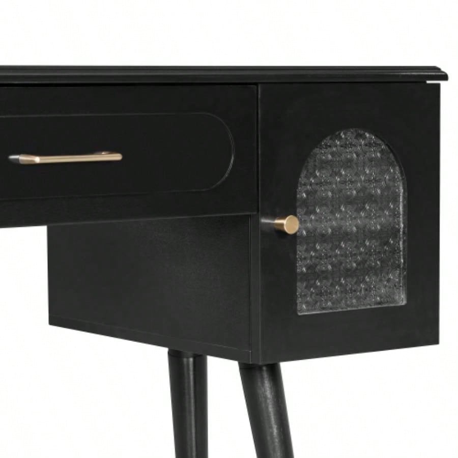 Elegant Vanity Makeup Table Chair Set, Modern Dressing Table with Organizer, Writing Desk, Charging Port, Black