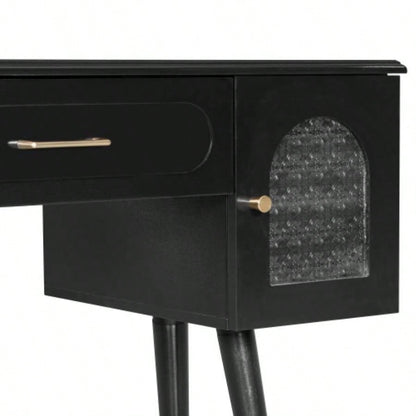 Elegant Vanity Makeup Table Chair Set, Modern Dressing Table with Organizer, Writing Desk, Charging Port, Black