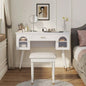 Elegant Vanity Makeup Table Chair Set, Modern Dressing Table with Organizer, Writing Desk, Charging Port, Black