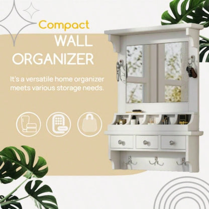 Floating Makeup Vanity with Big Mirror, Wall - Mounted Storage Vanity with Drawers, Pockets Hooks, Space - Saving Decorative Home Organizer Small Space, White