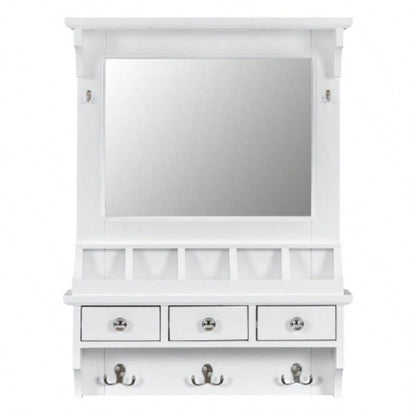 Floating Makeup Vanity with Big Mirror, Wall - Mounted Storage Vanity with Drawers, Pockets Hooks, Space - Saving Decorative Home Organizer Small Space, White