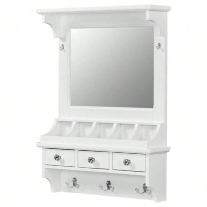 Floating Makeup Vanity with Big Mirror, Wall - Mounted Storage Vanity with Drawers, Pockets Hooks, Space - Saving Decorative Home Organizer Small Space, White