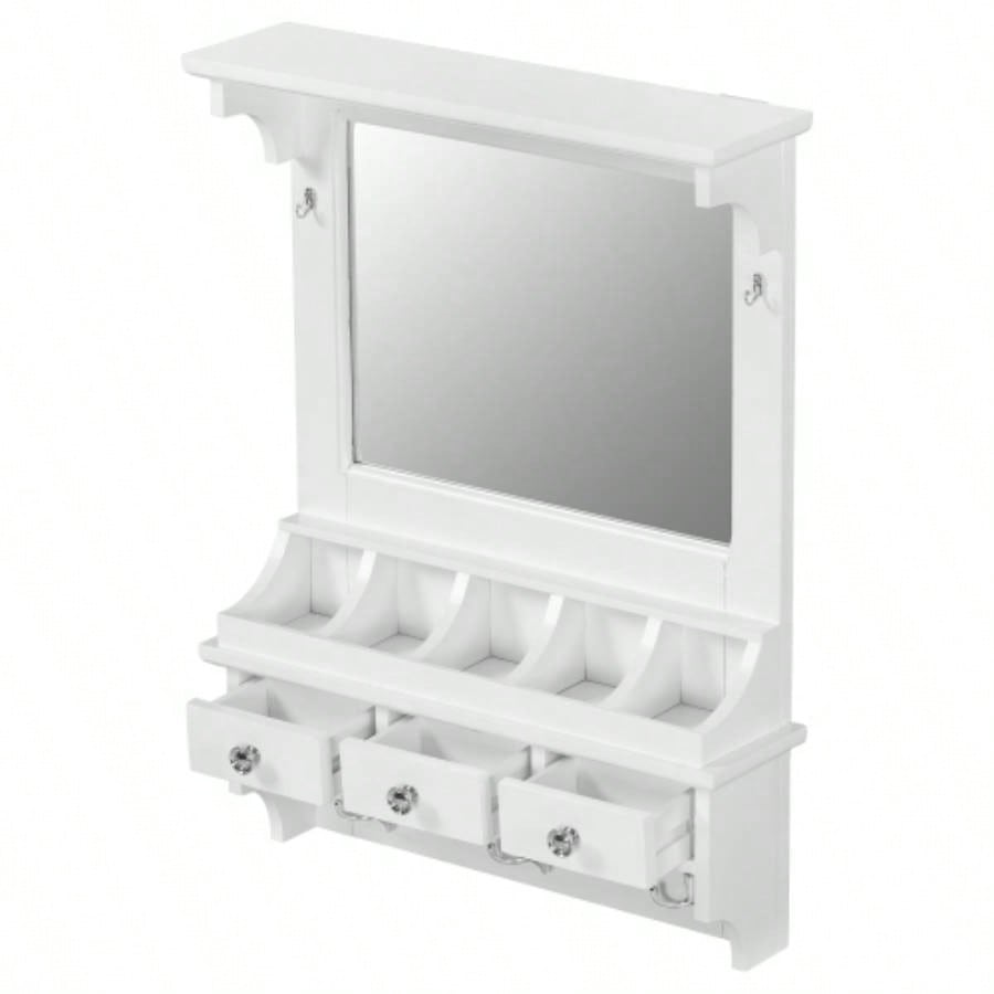 Floating Makeup Vanity with Big Mirror, Wall - Mounted Storage Vanity with Drawers, Pockets Hooks, Space - Saving Decorative Home Organizer Small Space, White