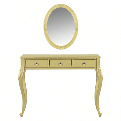 Luxury Makeup Vanity Desk with Oval Mirror, 3 - Drawer Dressing Table Jewelry Storage, Elegant Console Table Entryway, Living Room Bedroom, Stylish Home Decor, Gold