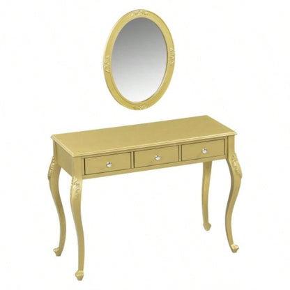 Luxury Makeup Vanity Desk with Oval Mirror, 3 - Drawer Dressing Table Jewelry Storage, Elegant Console Table Entryway, Living Room Bedroom, Stylish Home Decor, Gold