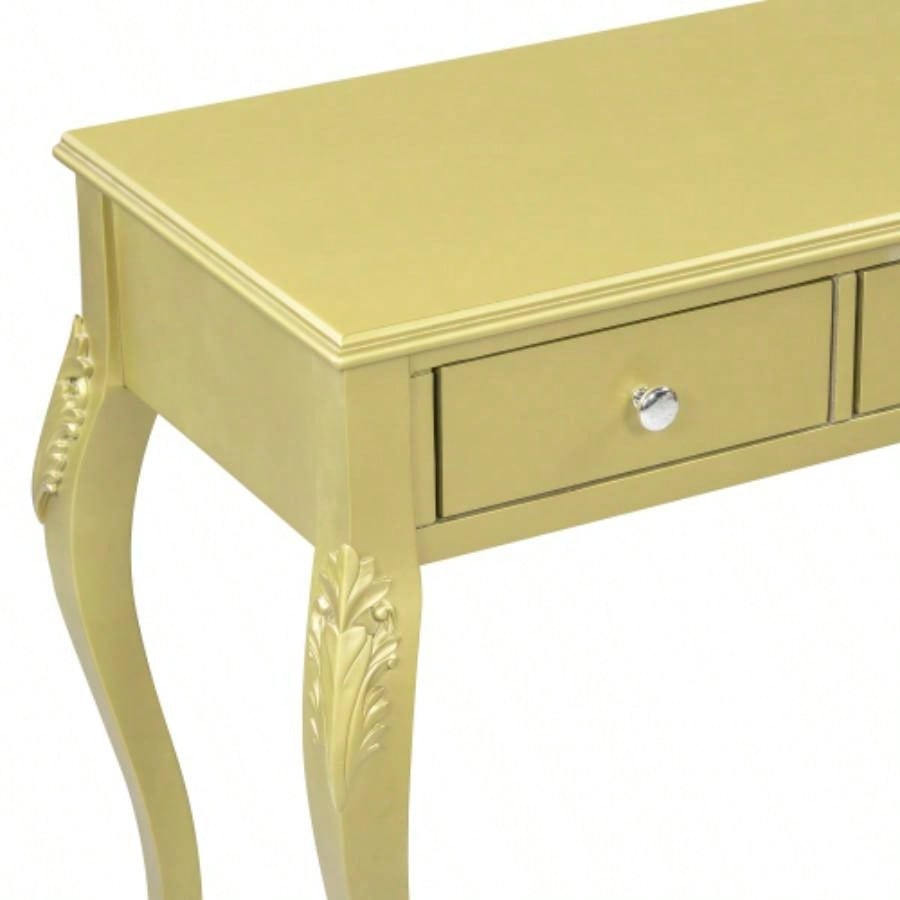 Luxury Makeup Vanity Desk with Oval Mirror, 3 - Drawer Dressing Table Jewelry Storage, Elegant Console Table Entryway, Living Room Bedroom, Stylish Home Decor, Gold