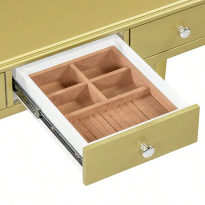 Luxury Makeup Vanity Desk with Oval Mirror, 3 - Drawer Dressing Table Jewelry Storage, Elegant Console Table Entryway, Living Room Bedroom, Stylish Home Decor, Gold