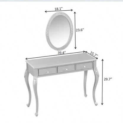 Luxury Makeup Vanity Desk with Oval Mirror, 3 - Drawer Dressing Table Jewelry Storage, Elegant Console Table Entryway, Living Room Bedroom, Stylish Home Decor, Gold