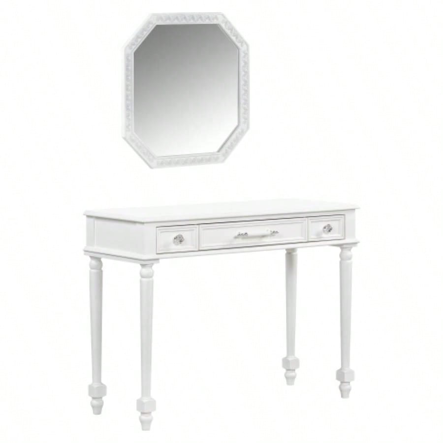 Retro Makeup Desk with Large Mirror, 3 - Drawer Dressing Table Jewelry Storage, Elegant Console Table Bedroom, Living Room, Hallway Foyer, White