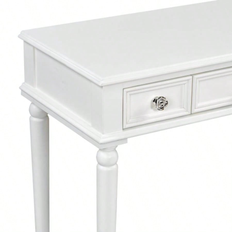 Retro Makeup Desk with Large Mirror, 3 - Drawer Dressing Table Jewelry Storage, Elegant Console Table Bedroom, Living Room, Hallway Foyer, White
