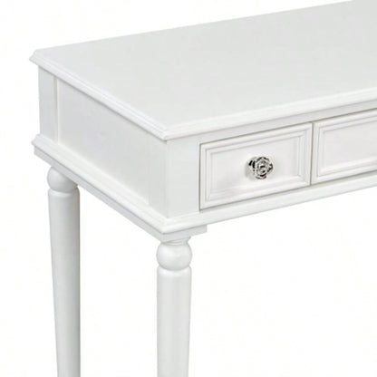 Retro Makeup Desk with Large Mirror, 3 - Drawer Dressing Table Jewelry Storage, Elegant Console Table Bedroom, Living Room, Hallway Foyer, White