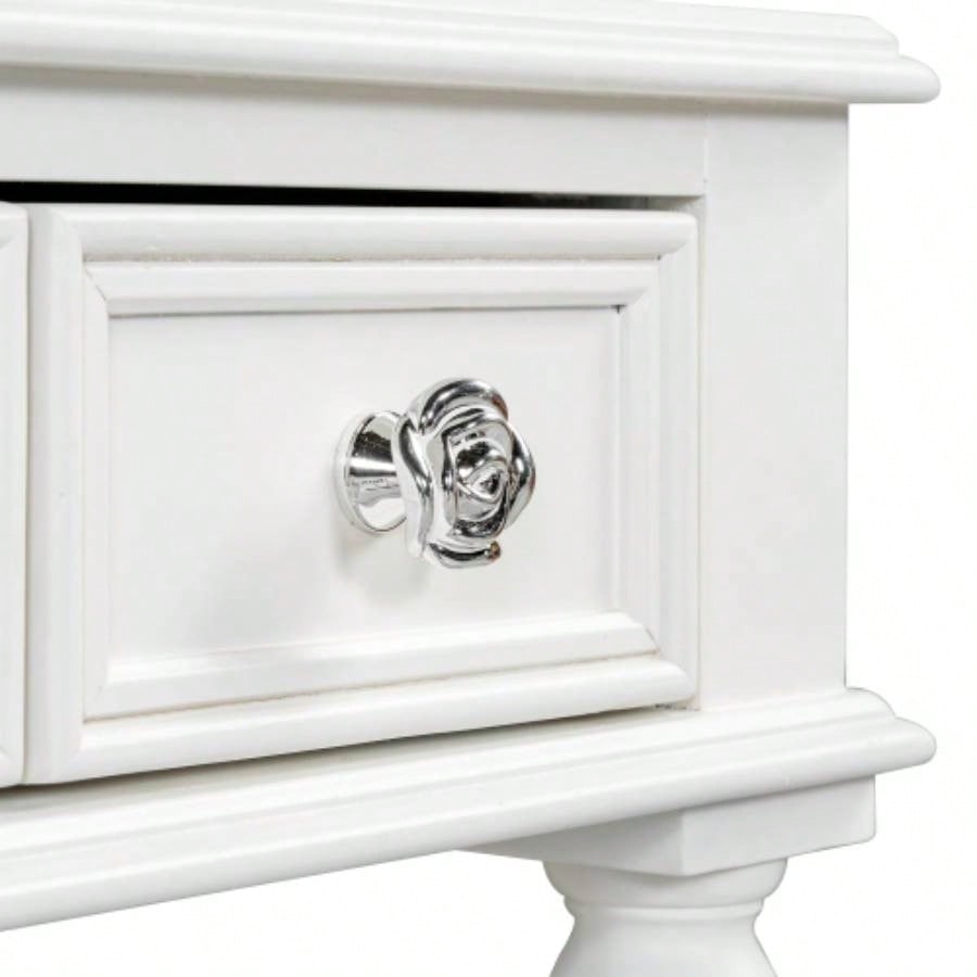 Retro Makeup Desk with Large Mirror, 3 - Drawer Dressing Table Jewelry Storage, Elegant Console Table Bedroom, Living Room, Hallway Foyer, White