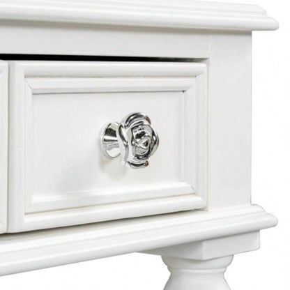 Retro Makeup Desk with Large Mirror, 3 - Drawer Dressing Table Jewelry Storage, Elegant Console Table Bedroom, Living Room, Hallway Foyer, White