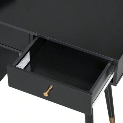 Modern Makeup Vanity Desk with Drawers, Cabinet Charging Port, Space - saving Dressing Table Set with Stool Small Places, Black