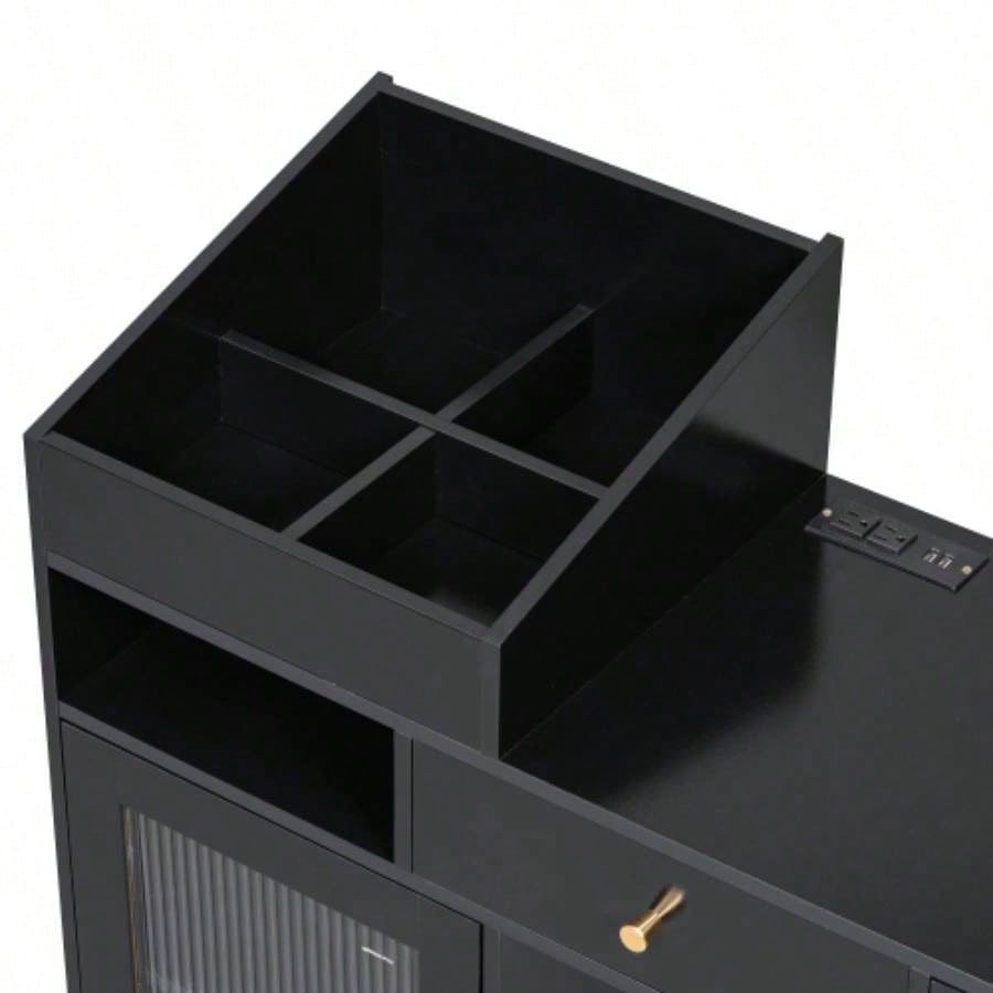 Modern Makeup Vanity Desk with Drawers, Cabinet Charging Port, Space - saving Dressing Table Set with Stool Small Places, Black