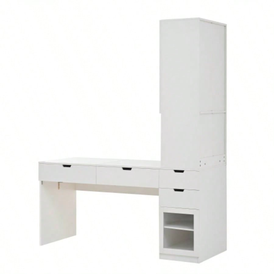 Versatile Makeup Vanity Desk with Mirror and Charging Station, Dressing Table with 8 Hidden Storage Compartments, Computer Desk with 3 Drawers, 2 Cabinets and Open Shelves, Home Office Desk, White