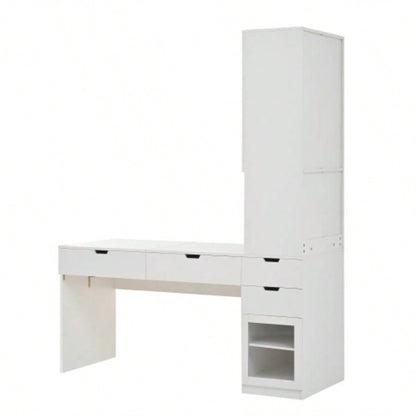 Versatile Makeup Vanity Desk with Mirror and Charging Station, Dressing Table with 8 Hidden Storage Compartments, Computer Desk with 3 Drawers, 2 Cabinets and Open Shelves, Home Office Desk, White