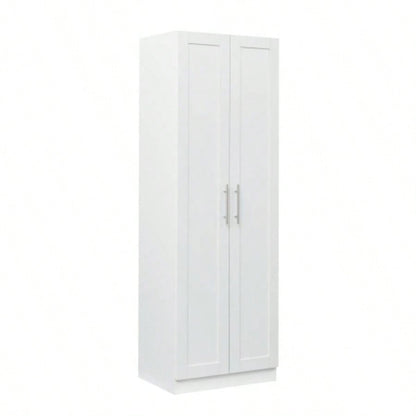 High wardrobe and kitchen cabinet with 2 doors and 3 partitions to separate 4 storage spaces, White