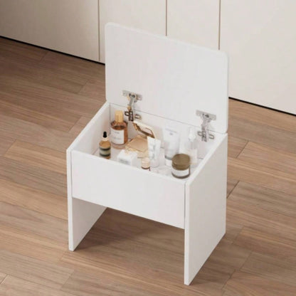 Small Space Vanity Table Set with 3 Adjustable Lighted Mirror and Storage Chair, Makeup Vanity Table Small Space, White Dressing Table with Fold - up Panel Bedroom