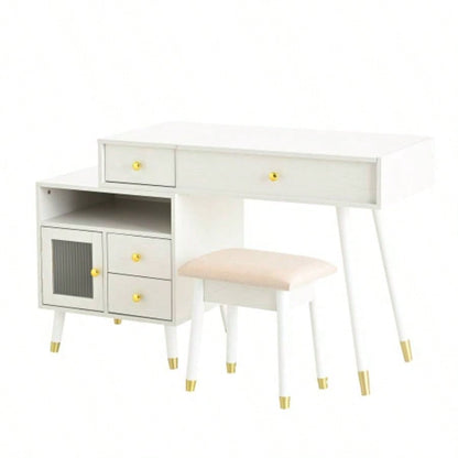 3 - in - 1 Vanity Desk with Lighted Flip - Top Mirror Adjustable Cabinet, Makeup Dressing Table with Stool, Dresser with Drawers Bedroom, White