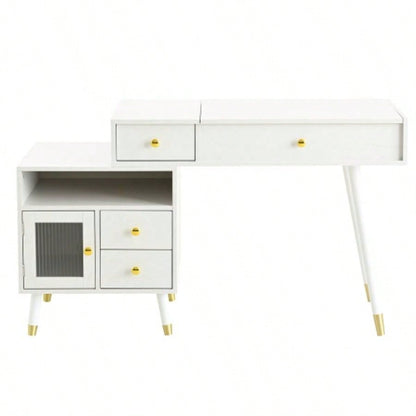 3 - in - 1 Vanity Desk with Lighted Flip - Top Mirror Adjustable Cabinet, Makeup Dressing Table with Stool, Dresser with Drawers Bedroom, White