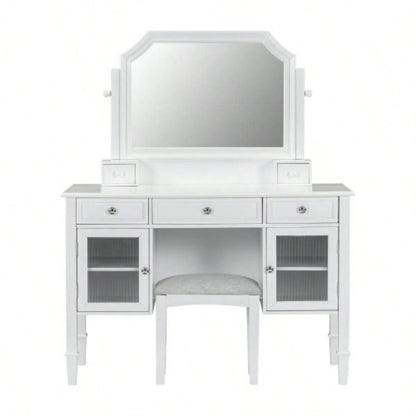 44.4 Makeup Vanity Desk with Large Adjustable Mirror, Dressing Table Set with Drawer Cabinet, Space - Saving Beauty Station Bedroom, White