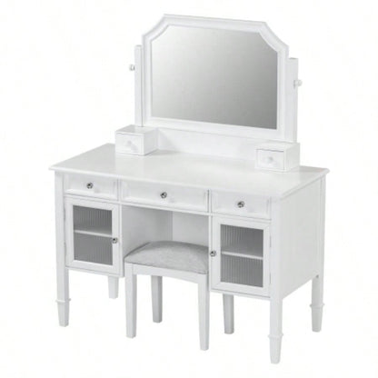 44.4 Makeup Vanity Desk with Large Adjustable Mirror, Dressing Table Set with Drawer Cabinet, Space - Saving Beauty Station Bedroom, White