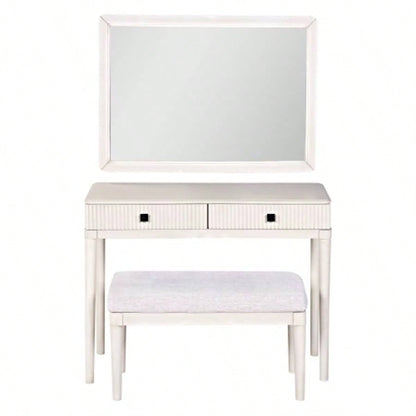 Modern Vanity Desk with Mirror, Adult Makeup Table Set with Stool, Home Office Desk, 2 Large Drawers, White