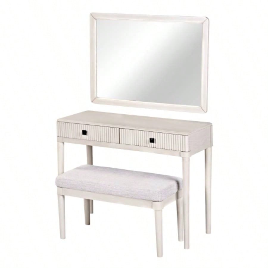 Modern Vanity Desk with Mirror, Adult Makeup Table Set with Stool, Home Office Desk, 2 Large Drawers, White