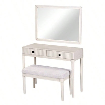 Modern Vanity Desk with Mirror, Adult Makeup Table Set with Stool, Home Office Desk, 2 Large Drawers, White