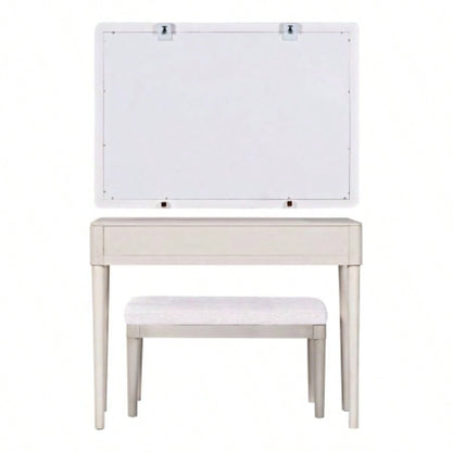 Modern Vanity Desk with Mirror, Adult Makeup Table Set with Stool, Home Office Desk, 2 Large Drawers, White