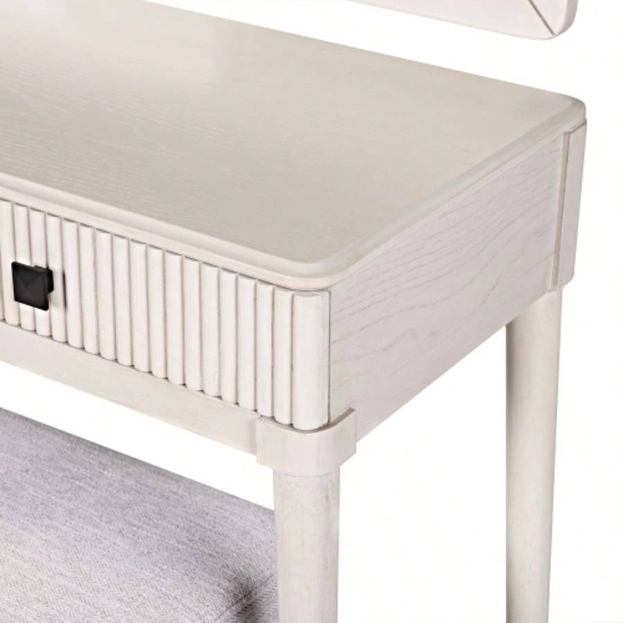 Modern Vanity Desk with Mirror, Adult Makeup Table Set with Stool, Home Office Desk, 2 Large Drawers, White