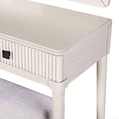 Modern Vanity Desk with Mirror, Adult Makeup Table Set with Stool, Home Office Desk, 2 Large Drawers, White