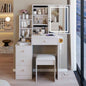 29.2 Small Size Left Bedside Cabinet Vanity Table+ Cushioned Stool, 2 AC+2 USB Power Station, Hair dryer bracket, Large Control Sliding LED Mirror, Tri - color Switching, Brightness Adjust