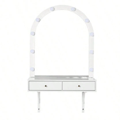 Floating Makeup Vanity Desk with Mirror 3 - Color Lights, Wall Dressing Table with Power Outlet, Compact vanity, Large Storage, White