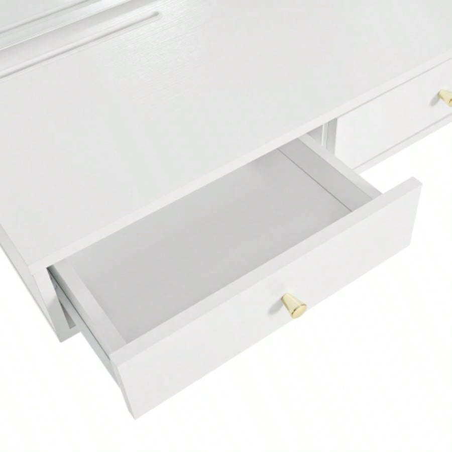 Floating Makeup Vanity Desk with Mirror 3 - Color Lights, Wall Dressing Table with Power Outlet, Compact vanity, Large Storage, White