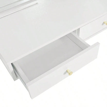 Floating Makeup Vanity Desk with Mirror 3 - Color Lights, Wall Dressing Table with Power Outlet, Compact vanity, Large Storage, White