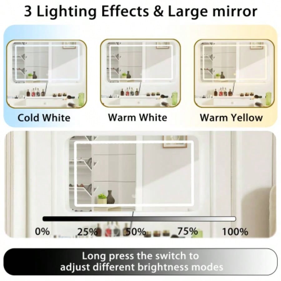 Makeup Vanity Desk with Removable Mirror and Lights, 3 Color Modes Adjustable Brightness Dressing Table, Small Vanity Table Set with 2 Drawers Bedroom, white 31.5