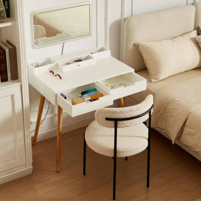 Makeup Vanity Desk with Removable Mirror and Lights, 3 Color Modes Adjustable Brightness Dressing Table, Small Vanity Table Set with 2 Drawers Bedroom, white 31.5