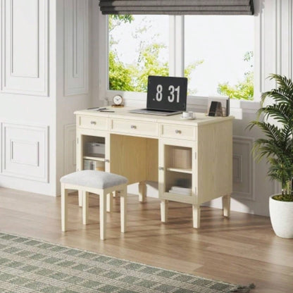 2 - in - 1 Vanity Desk with Flip - Top Mirror, Dressing Table Set with Drawer Cabinet, Multi - Functional Computer Writing Desk Study, Dressing Room, Bedroom, Living Room, White Oak