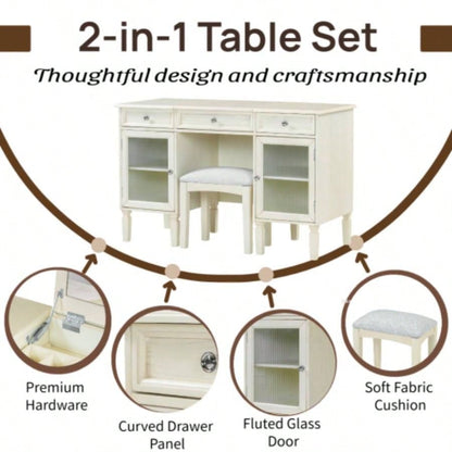 2 - in - 1 Vanity Desk with Flip - Top Mirror, Dressing Table Set with Drawer Cabinet, Multi - Functional Computer Writing Desk Study, Dressing Room, Bedroom, Living Room, White Oak