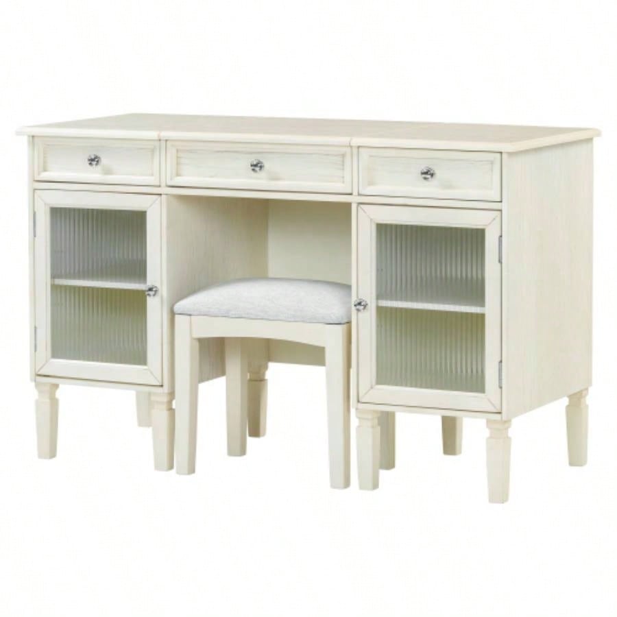 2 - in - 1 Vanity Desk with Flip - Top Mirror, Dressing Table Set with Drawer Cabinet, Multi - Functional Computer Writing Desk Study, Dressing Room, Bedroom, Living Room, White Oak