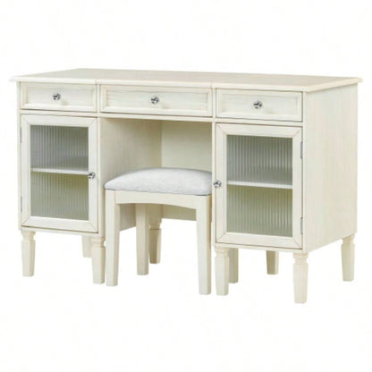 2 - in - 1 Vanity Desk with Flip - Top Mirror, Dressing Table Set with Drawer Cabinet, Multi - Functional Computer Writing Desk Study, Dressing Room, Bedroom, Living Room, White Oak