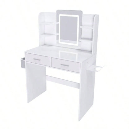 LED Mirror Vanity Dressing Table with Lights Women Girls - 3 - Color Adjustable Light Strips, 2 Large Drawers, Non - Woven Storage Bag, Makeup Desk Bedroom Furniture