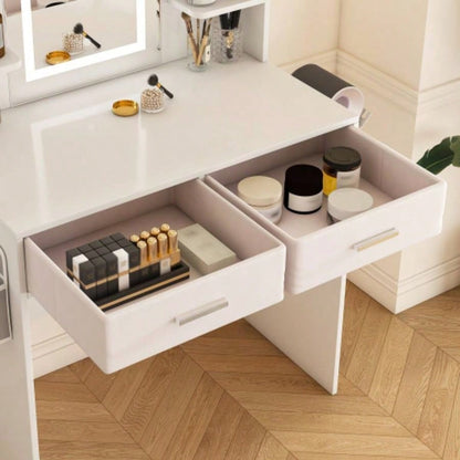 LED Mirror Vanity Dressing Table with Lights Women Girls - 3 - Color Adjustable Light Strips, 2 Large Drawers, Non - Woven Storage Bag, Makeup Desk Bedroom Furniture